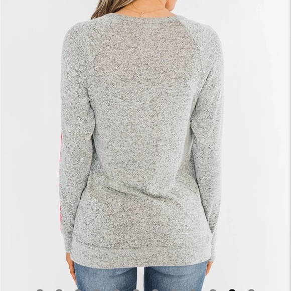 Pep In My Step Stripe Pullover Top- Heather Grey with Neon Pink‎ Stripes - Picture 5 of 8